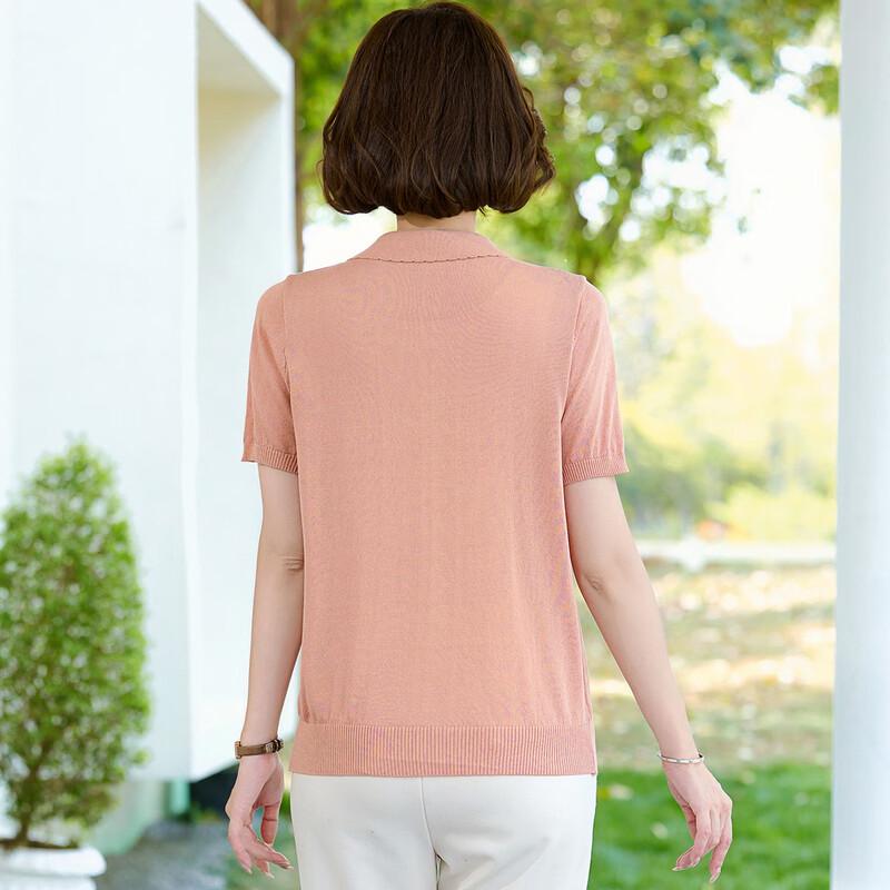 WoXue Women's New Chinese Style Ice Silk Knitted Short Sleeve T-Shirt
