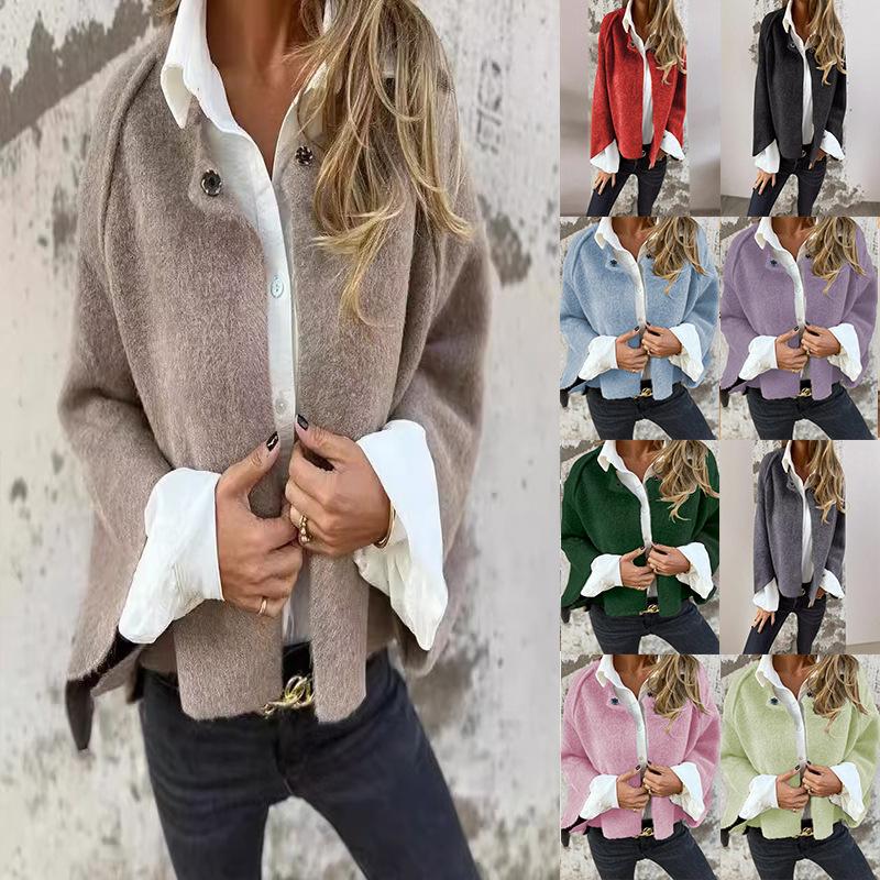 Women's Solid Color Button-Up Cashmere Batwing Sleeve Coat, 2025 Collection