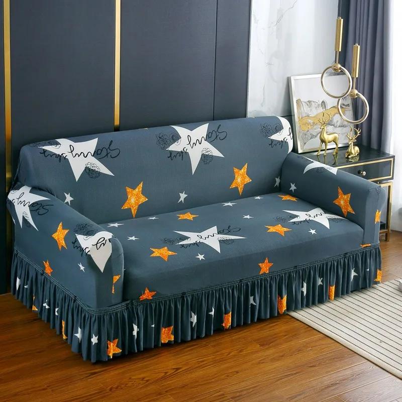 High Elastic Sofa Slipcover with Skirt Stretch Easy Fitted Armchair Sofa Covers 1/2/3/4-Seater Couch Slipcovers for Living Room