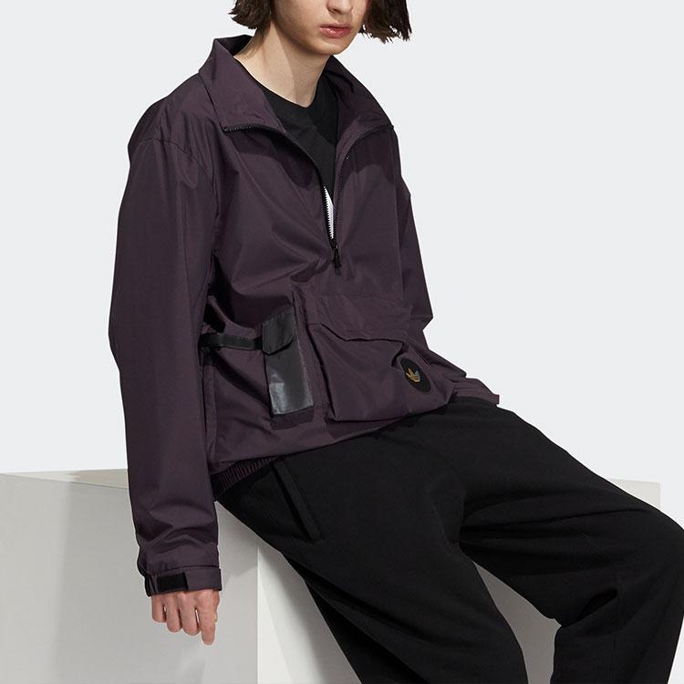 adidas Originals Trefoil 3D Pocket Logo Half-Zip Woven Collar Jacket Men Jackets Purple H58065