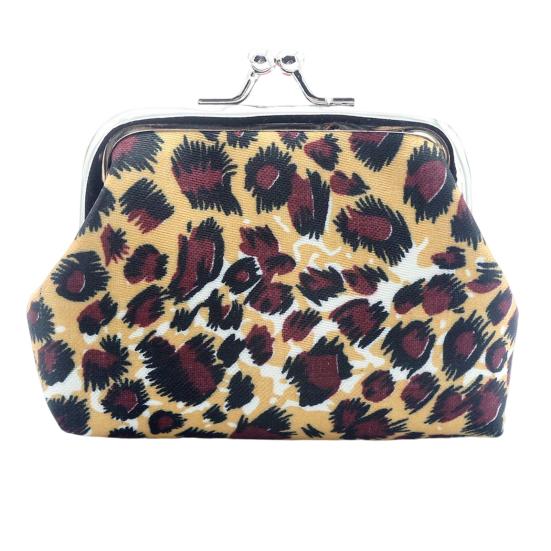 Leopard Print Coin Purse Fabric Change Purse Retro Kiss Lock Coin Pouch for Cash