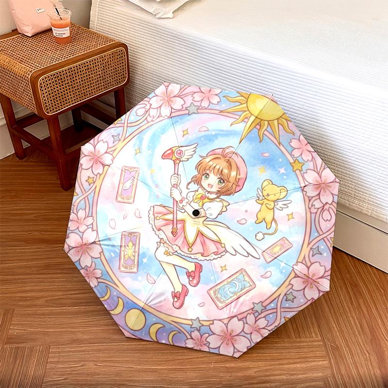 

1 шт. Автоматический складной зонт с рисунком Cardcaptor Sakura, 8 спиц, портативный, складной, для путешествий, Рождественский, День рождения, Подарок разноцветный
