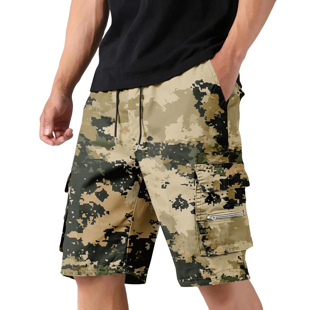 Men's Camouflage Cargo Shorts with Pockets and Drawstring Waist