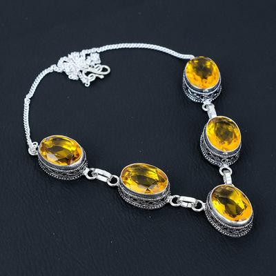 Honigtopas Edelstein Handgemachte 925 Sterling Silber Halskette, Antike Schmuck Halskette, Honigtopas Halskette für Frauen, Geburtsstein Schmuck