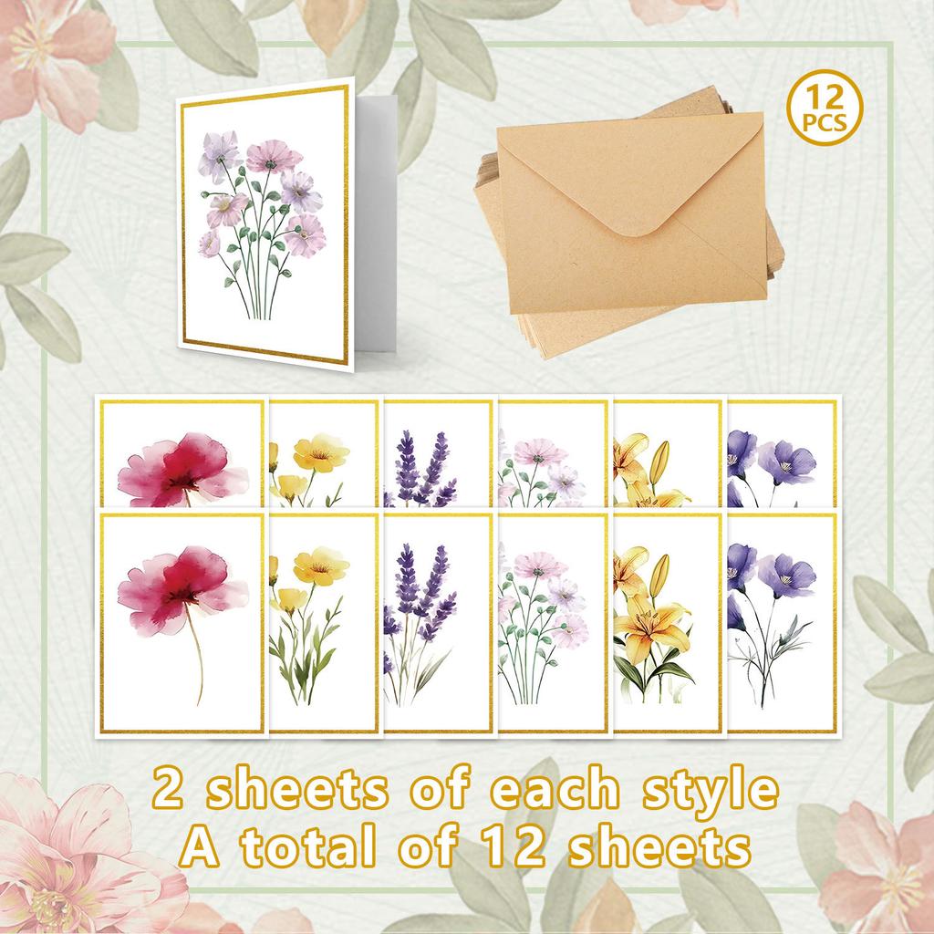 Europeisk stil Färgglada Tackkort/Inbjudningskort/Bröllopskort Set, Eleganta Små Kort för Hälsning, Blomsteraffär Favörer, Gåvor