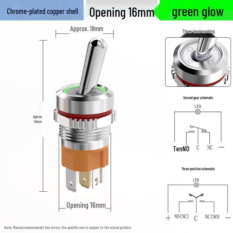 Bluebo 16mm High Current Metal Toggle Switch with Light, Large Handle, 2-Position/3-Position, 1NO1NC