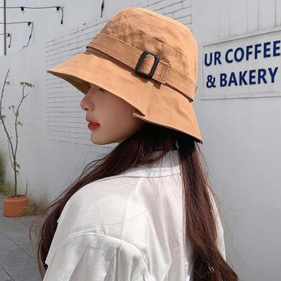 Damen Unregelmäßiger Sonnenschutz-Eimerhut aus Baumwolle, einfarbig, breite Krempe, Visiere, dünne Fischerhüte, JK Korean Girl Travel Basin Cap