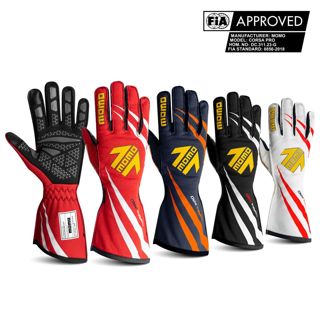 MOMO CORSA PRO Racing FIA Size 10 Gloves, 8856-2018 Approved, Black, (L)