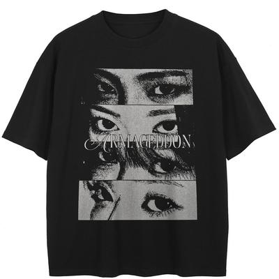 Streetwear Eyes Graphic T-Shirt Baumwolle Washed Black Tshirt Unisex Tops Tees Sommer Kurzarm T-Shirt