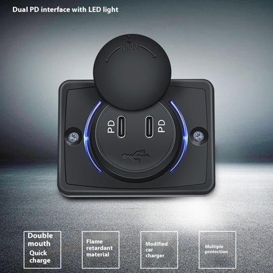 Dual Port PD Car Charger 30W USB Charger for Phones Tablets 12V-24V Wall Mount USB Charging Station for RV Boat SUV ATV
