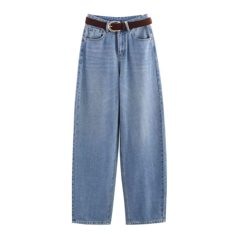 

Kaslead New Arrival Women s Clothing Fashion Style Fashion Minimalist with Belt High Waist Wide Leg Denim 6147067 Light blue L