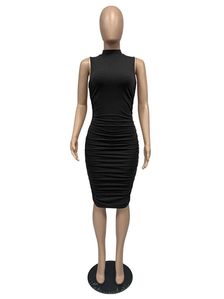 Xiaoyuan Women's Solid Color Sleeveless Bodycon Ruched Dress - Spring/Summer Collection