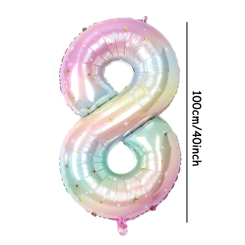 Balon cu numere 0-9 cu tema curcubeu de 40 inch, decorație de petrecere în stil unicorn magic, balon cu heliu din folie cu numere pentru decor de petrecere
