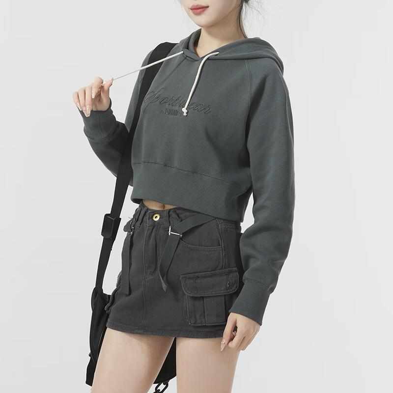 Puma Letter Embroidered Sports Running Training Fitness Casual Hoodie Women Hoodies Dark-Gray 626044-80