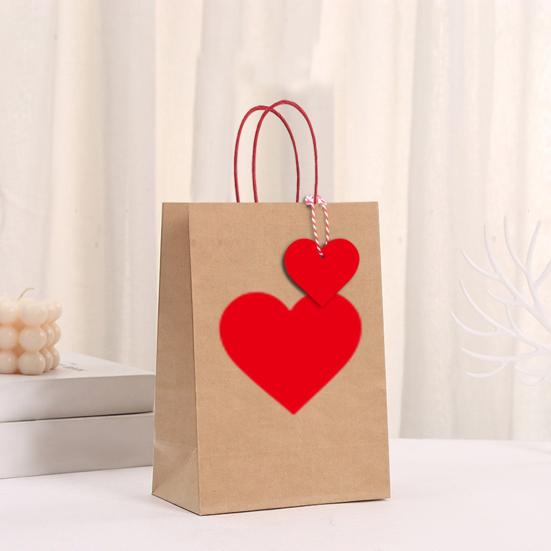 Krafts Paper Bags Red Heart Design Eco-Friendly Gift Bags with Heart Tags And Hemp Rope Gift Packaging for Weddings Birthdays Mother's Day Party
