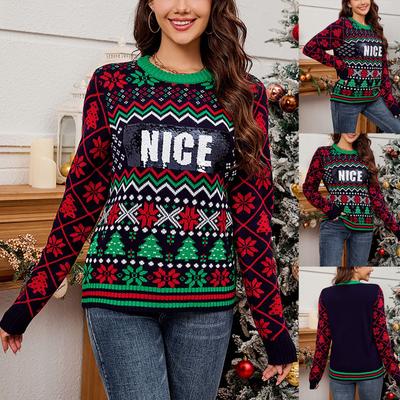 Dámsky Vianočný sveter Voľný a ležérny úplet Vianočný sveter