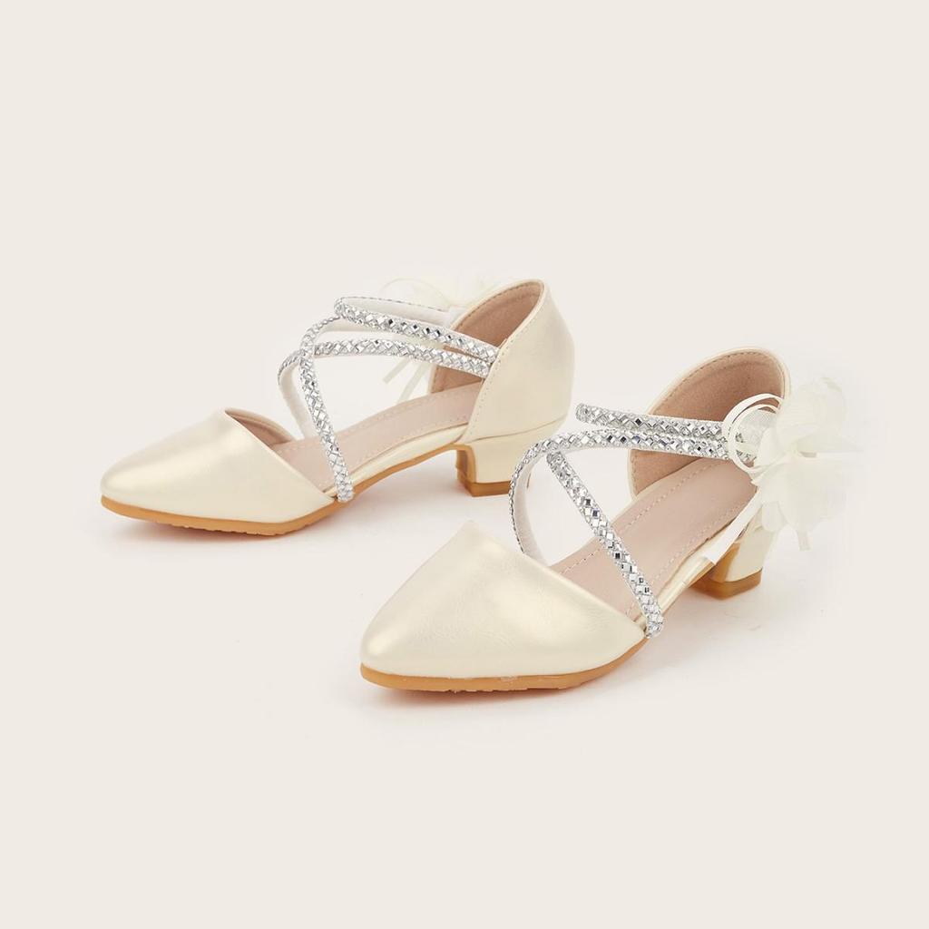 Girls' Pointed Toe Flower Princess Sandals - Chunky Heel, Hollow Design for Spring/Summer 2025