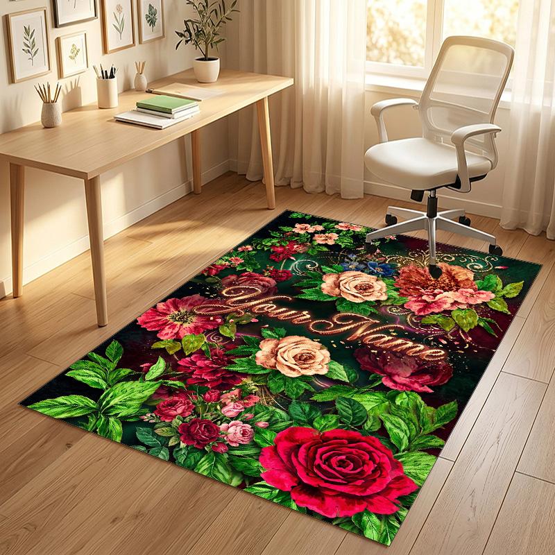Alfombra de Terciopelo de Cristal con Temática de Jardín Floral Alfombrilla Suave Personalizada con Nombre y Texto Decoración del Hogar