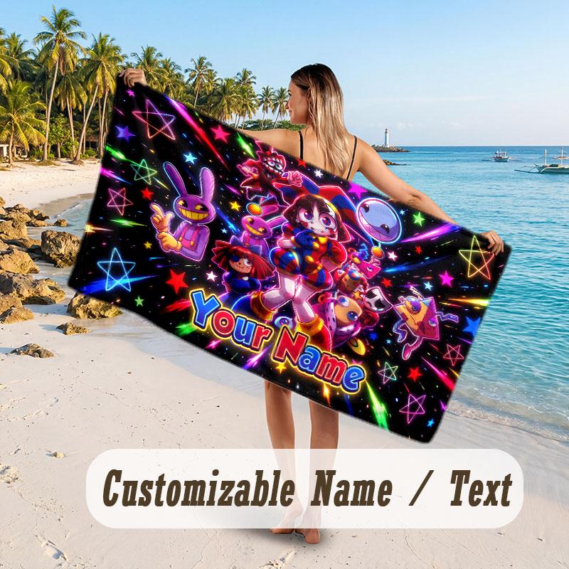 Personalized Beach Towel,The Amazing Digital Circus Custom Printed Name Text, Super Absorbent Towel For Beach Vacation