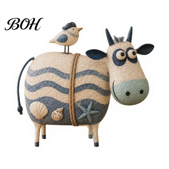 Pastoral Aesthetic Decor Cute Milk Cow Statue, Handcrafted Resin Ornament, Farmhouse Animal Figurine for Unique Artistic Craft Home Decor, Rustic