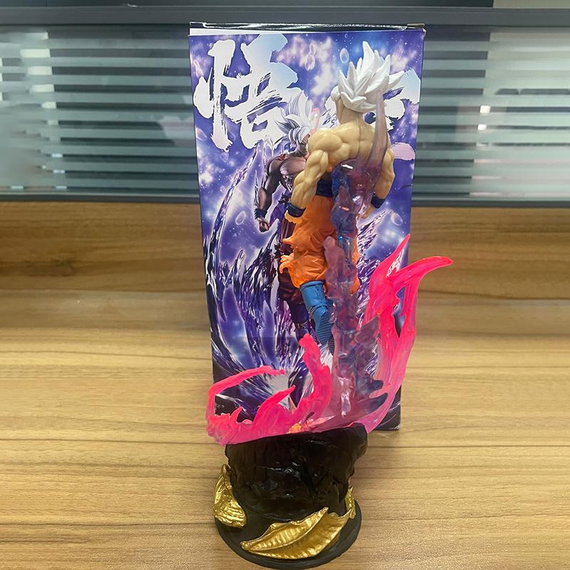 25cm Dragon Ball Son Goku Anime Figure Ultra Instinct Super Saiyan Statuette Collectible Model Toy Ornament Fans PVC for Round Sensory Compression