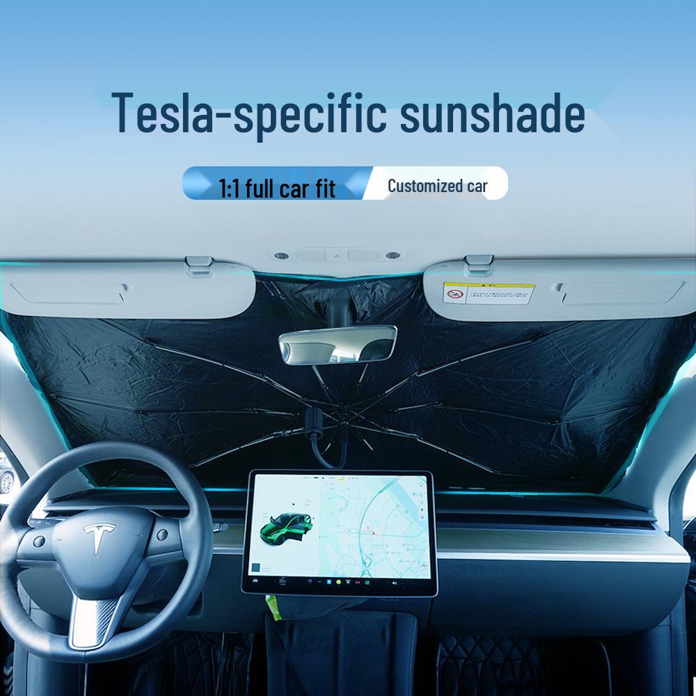 Full Bend Handle Front Windshield Sunshade: Umbrella-Style, Heat-Insulating Sun Protection with Pull Rope