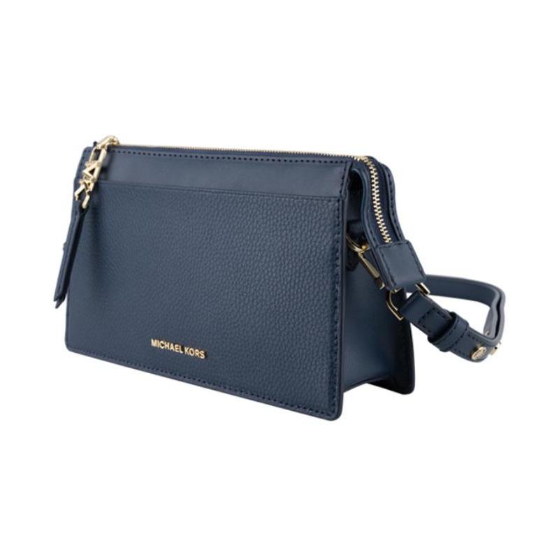 Michael Kors Empire Fashion Simple Gold Hardware Accessories Cowhide Shoulder Crossbody Bag Small Women's Navy Blue