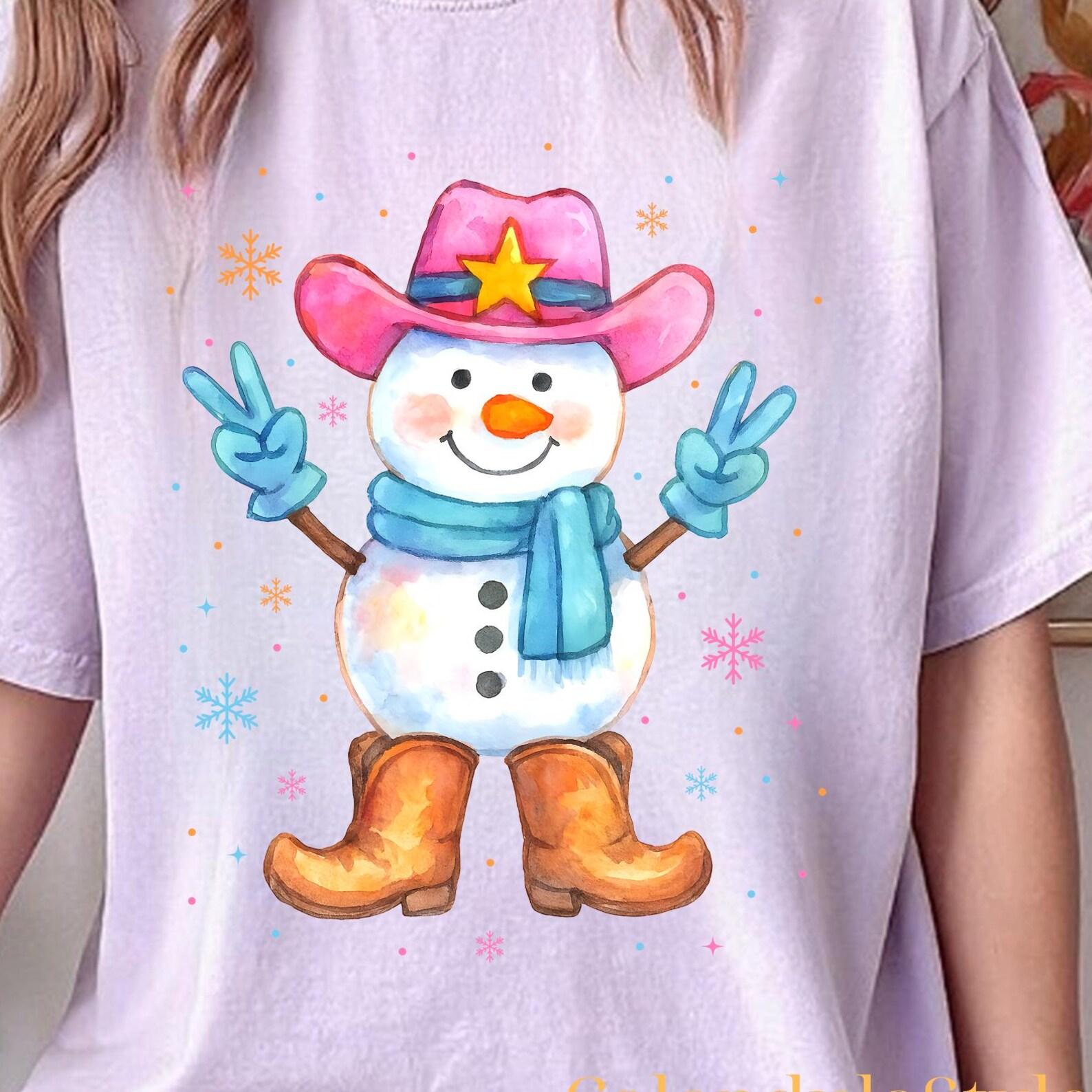 Preppy Western Christmas Shirt, Preppy Western Snowman Tee, Girly Pink Christmas Shirt, Cowboy Snowman Christmas Tee, Howdy Christmas Shirt XL