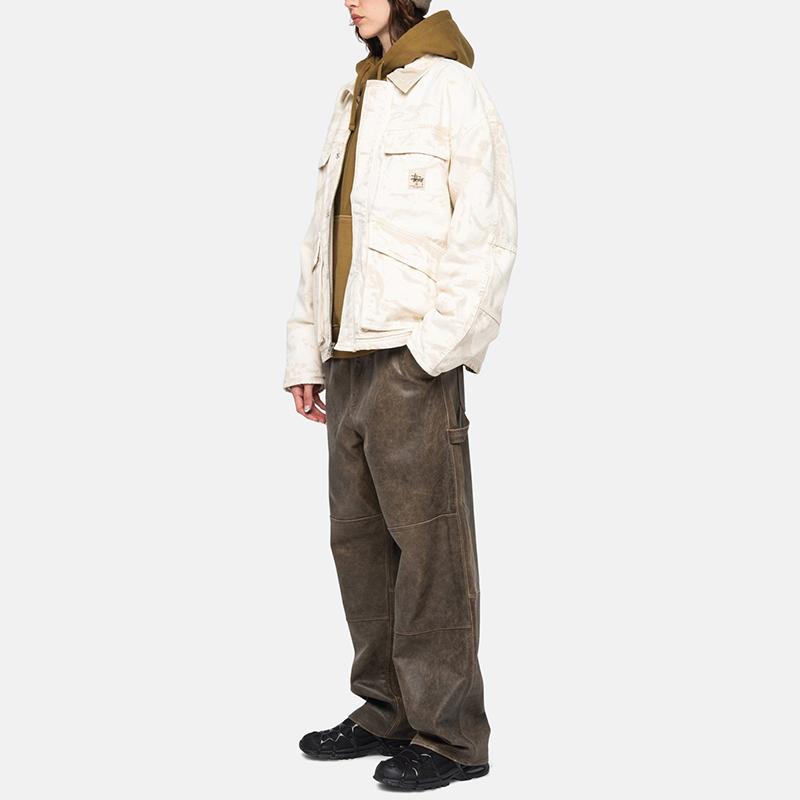 Stussy Holiday Collection FW23 Shop Jacket Distressed Canvas Warm Work Jacket Unisex Jackets White 115726