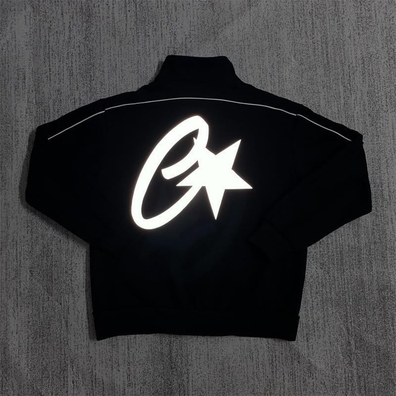 Mens Casual Stand Collar Zip Jacket Set Hip Hop Style Printed Loose Fit Teens