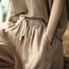 Stretch Waist-length Cotton and Linen Retro Pants for Women, Summer New Style Harem Pants, Loose Solid-color Casual Nine-inch Pants