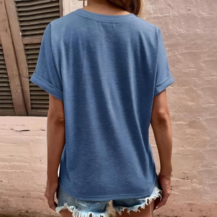 Damen Mode V-Ausschnitt Bequeme Damen T-Shirts Kurzarm Einfarbige Amerikanische Und Europäische Damen T-Shirts Streetwear Oberteile