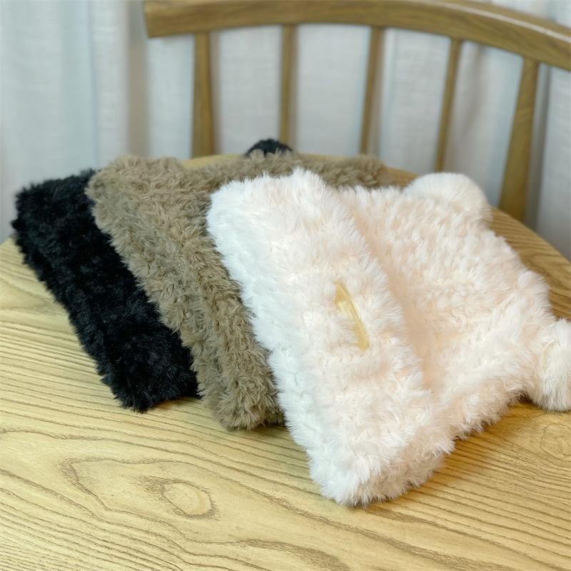 Large Head Circumference Soft and Cute Bear Ear Plush Hat for Women, Warm and Face-Slimming, Loose and Sweet Ear Protection Hat for Autumn and Winter