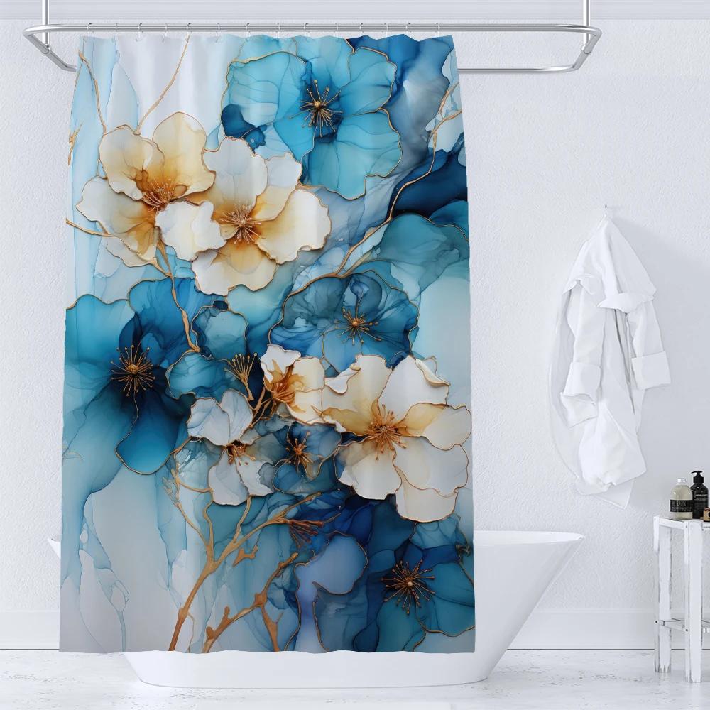 Kunst Aquarell Blumen Duschvorhang Druck Modern Nordisch Minimalistisch Polsterstoff Heimdekor Badezimmer Vorhänge mit Haken