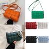 Classy Plaid Pu Leather Women Shoulder Bag Woven Soft Square Hand Chain Bag Gift