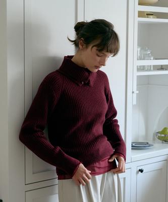 ODER [Set]_Ribbed Pullover+Neck Warmer-Wine