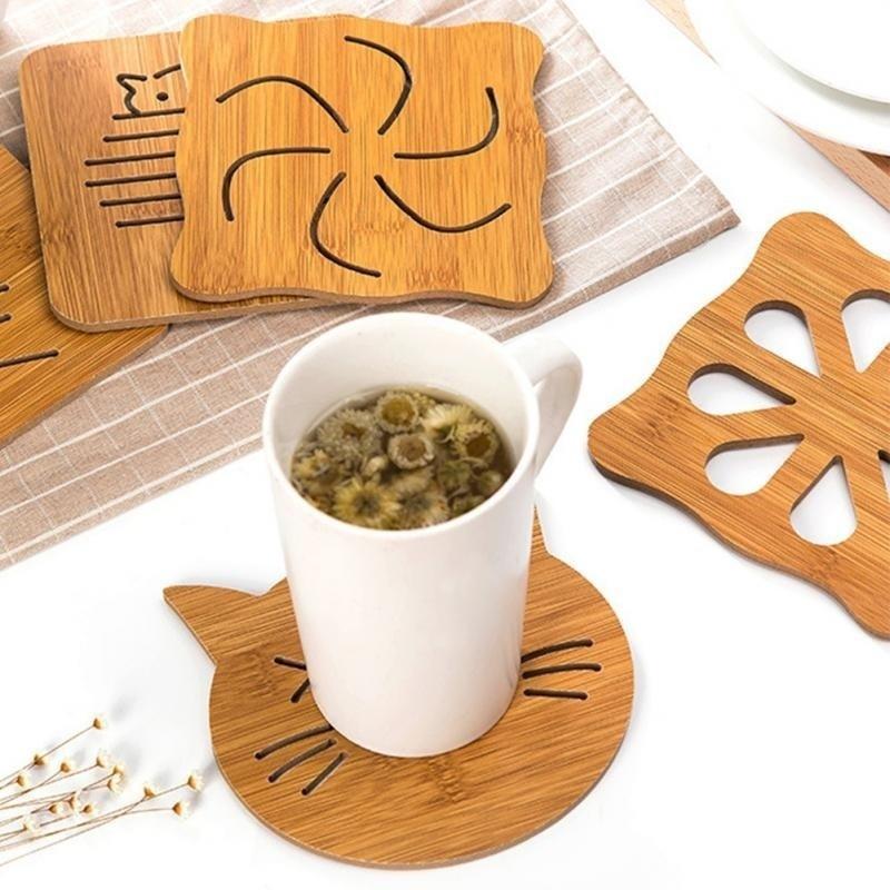 1Pc Coaster Pinwheel Large Fish Bone Durable Cat Lovely Cartoon Kitchen Table Protecting Wood Cup In