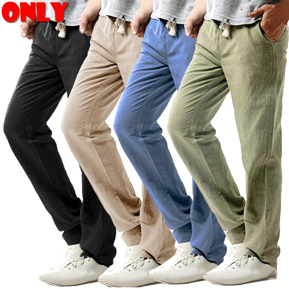 Mens Casual Slim Strandhosen Linen Hose Pant Solid Trousers günstig