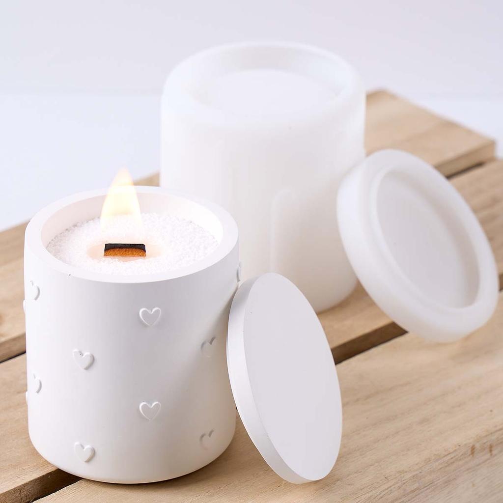 Round Candle Jar Silicone Mold DIY Embossed Love Flowerpot Gypsum Molds Concrete Resin Storage Box Craft Making Home Decor