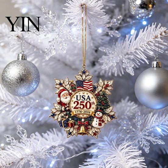 Seasonal Office Hotel Decorations Christmas Acrylic Hanging Ornament, Double Side Printed 250th Anniversary Pendant Indoor Outdoor Xmas Party Supplies
