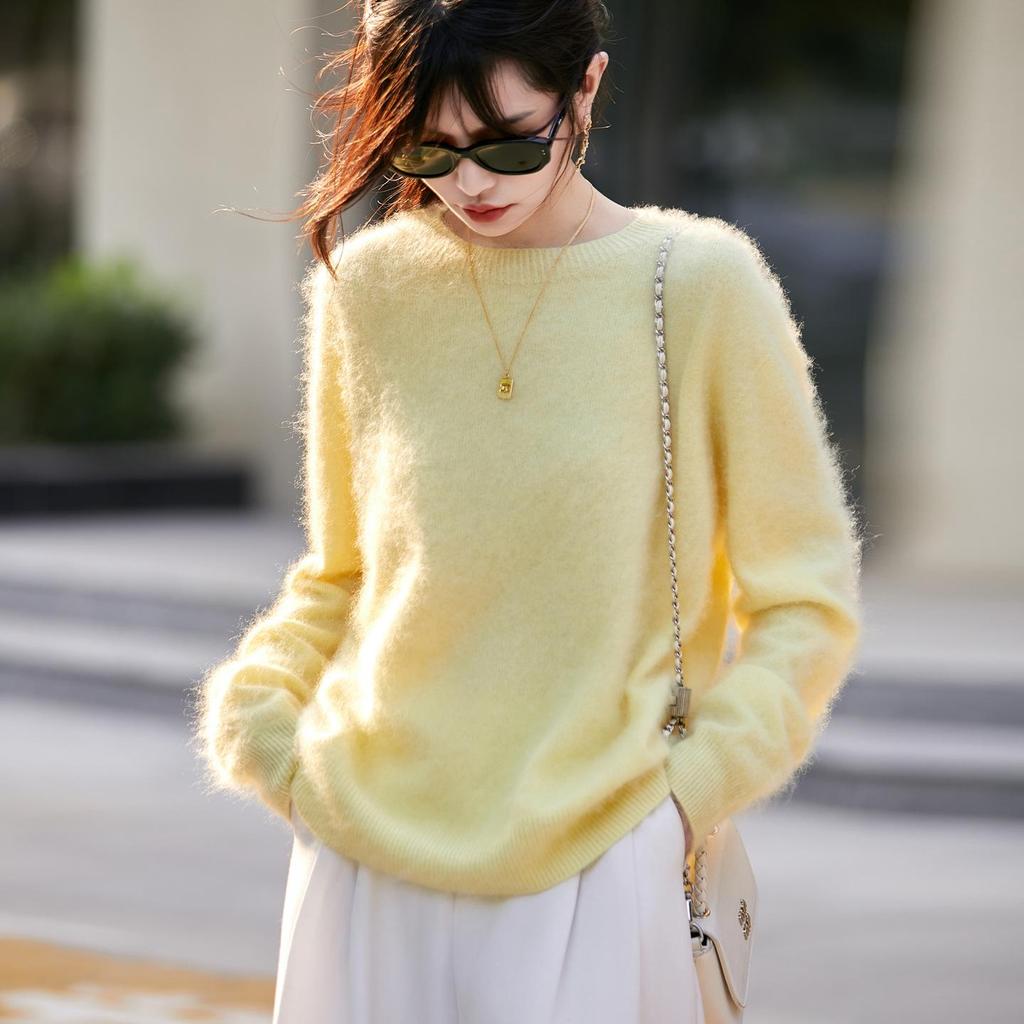 2025 Autumn/Winter Cashmere Wool Blend Round Neck Knitwear Long Sleeve Base Layer Top