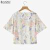 ZANZEA Women Casual Round Neck 3/4 Sleeve Loose Floral Blouse