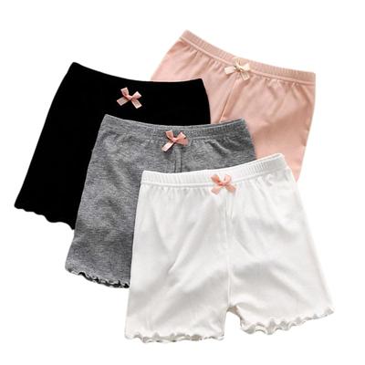 Set of 4 Breathable Soft Pure White Flat Angle Summer Cute Ribbon Solid Underwear Girls' Overpants, Kids' Bottoms, Non-Slip Shorts, Thin, 3/4 Length,