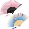 2 Pack Patterned Silk Folding Fans, Handheld Bamboo Fans with Floral Design, Foldable for Dancing, Wedding Decoration and Party Gifts