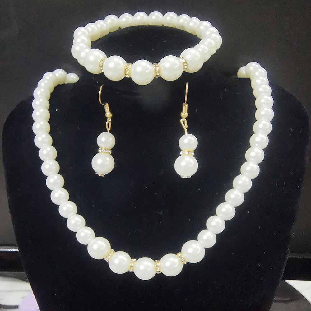 Women 3Pcs Artificial Pearl Jewelry Set Classic Elegant Necklace Bracelet Earrings All-match Daily Party Jewelry Gift