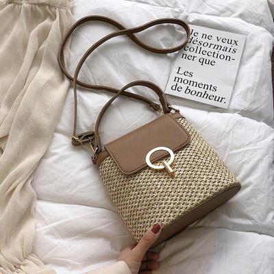 Lässige Ketten Stroh Eimer Taschen Frauen Sommer Umhängetasche Rattan Taschen Strand Dame Reise Geldbörsen und Handtaschen Schulter Tasche