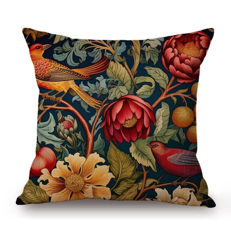 William Morris Flower Pattern Fox Rabbit Bird Deer Animal Home Decoration Art Cotton Linen Sofa Pillow Case Floral Cushion Cover