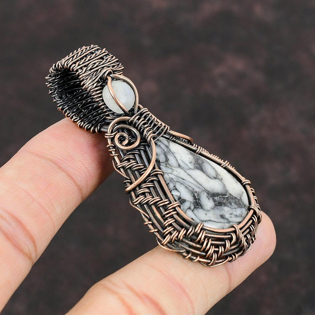 Pinolith Jasper Pendant Copper Wire Wrapped Gemstone Pendant Handmade Designer Pendant Rainbow Moonstone Jewelry Gift For Her Copper Jewelry