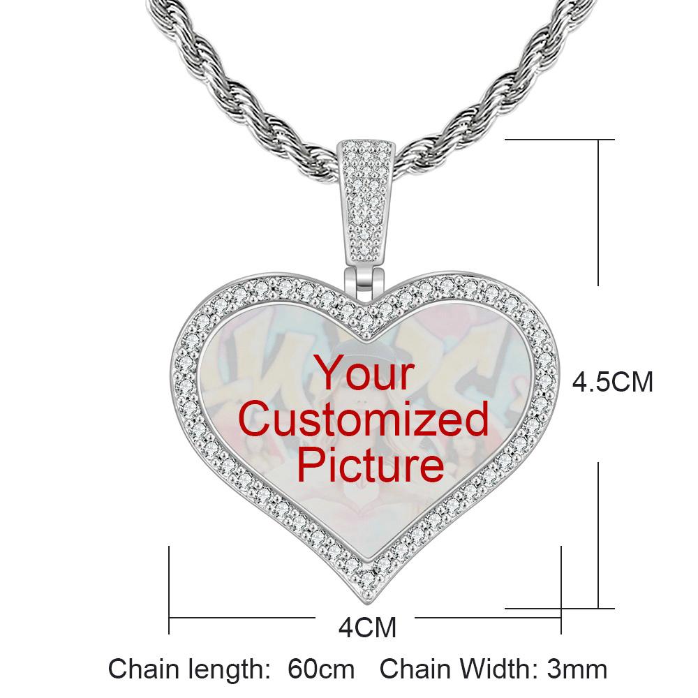 Personalized Customized Heart Photo Pendant For Women Tow Size Ice Out Gold Color Hip Hop Rock Fashion Jewelry Dropshipping