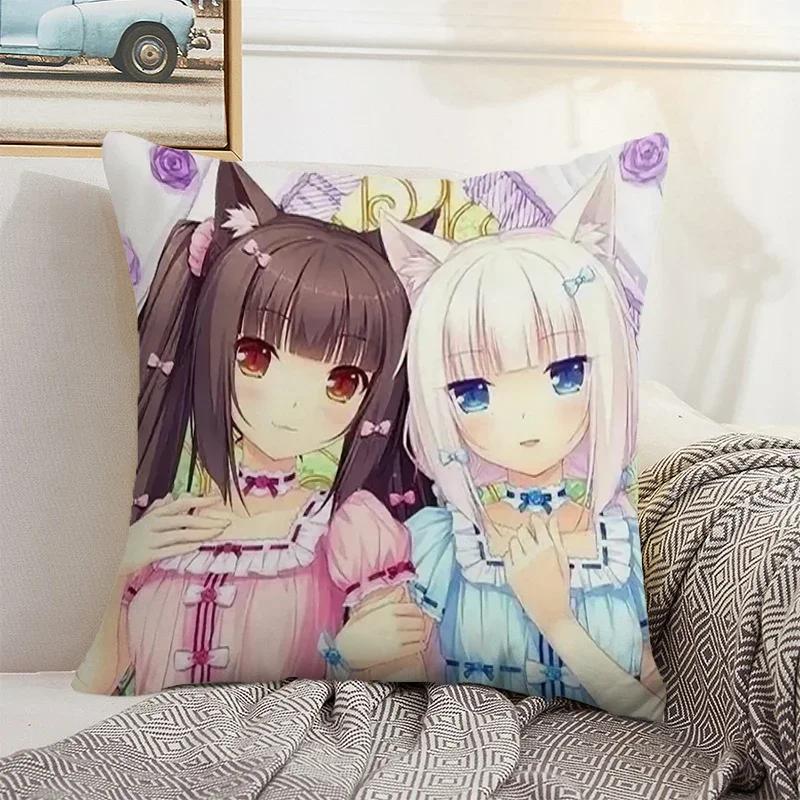 Nekopara 50x50 Cushion Cover 45 × 45 Decorative Pillowcase for Pillow Home Decor Car Decoration Pillowcases Bed Cushions Kawaii